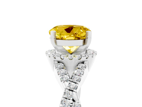 White gold Round Cut Yellow Sapphire Halo Twist Band Solitaire Prong Setting Ring_29