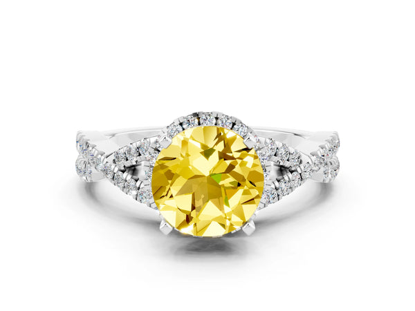 White gold Round Cut Yellow Sapphire  Halo Twist Band Solitaire Prong Setting Ring