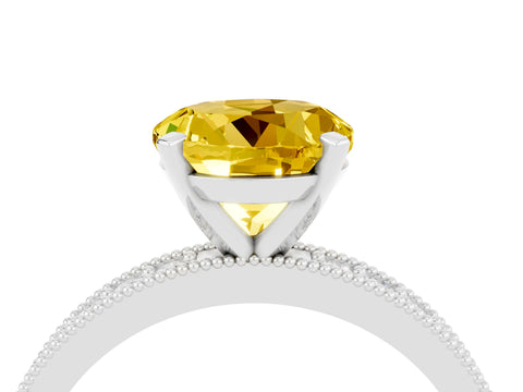 White gold Round Cut Yellow Sapphire Milgrain Pavé Engagement Ring with Four-Prong Setting_28