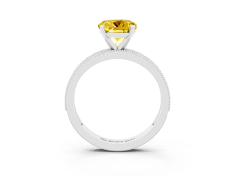 White gold Round Cut Yellow Sapphire Milgrain Pavé Engagement Ring with Four-Prong Setting_33