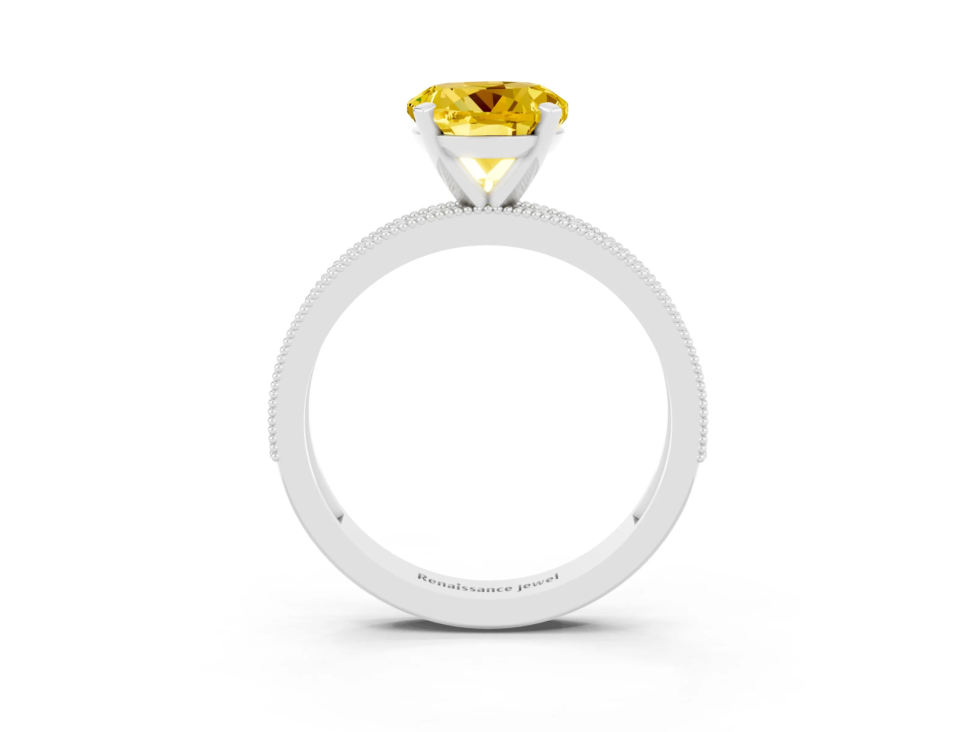White gold Round Cut Yellow Sapphire Milgrain Pavé Engagement Ring with Four-Prong Setting_39
