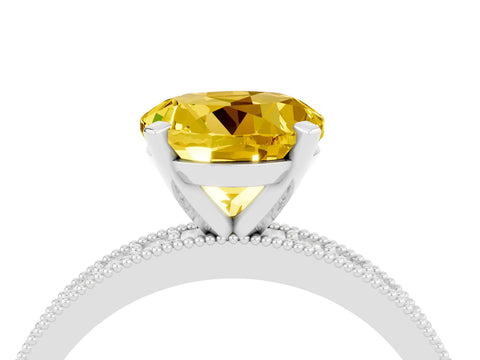White gold Round Cut Yellow Sapphire Milgrain Pavé Engagement Ring with Four-Prong Setting_40