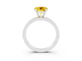 White gold Round Cut Yellow Sapphire Milgrain Pavé Engagement Ring with Four-Prong Setting_51