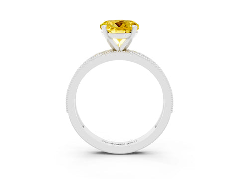 White gold Round Cut Yellow Sapphire Milgrain Pavé Engagement Ring with Four-Prong Setting_51