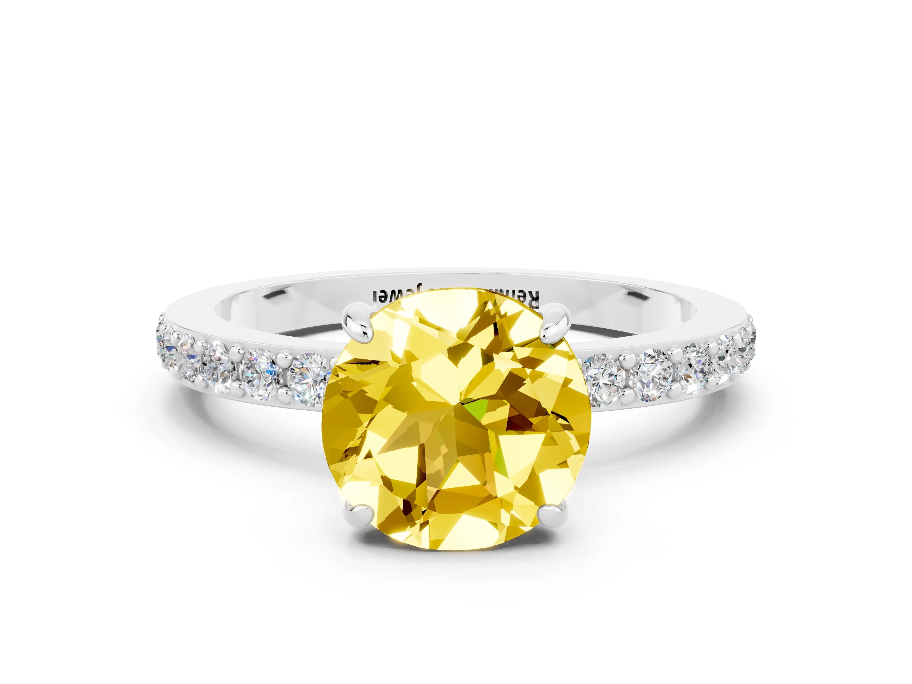 White gold Round Cut Yellow Sapphire Pavé Engagement Ring with Round  Accents and Prong Setting_48