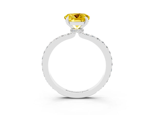White gold Round Cut Yellow Sapphire Pavé Engagement Ring with Round  Accents and Prong Setting