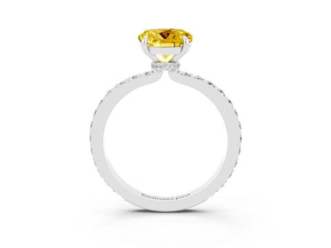 White gold Round Cut Yellow Sapphire Pavé Engagement Ring with Round  Accents and Prong Setting_51