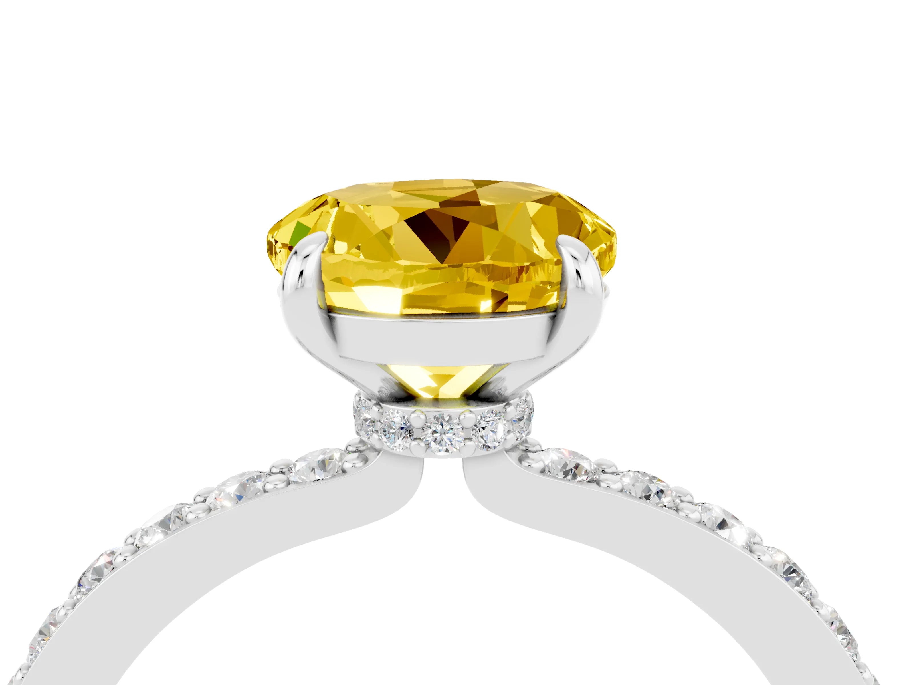 White gold Round Cut Yellow Sapphire Pavé Engagement Ring with Round  Accents and Prong Setting_52