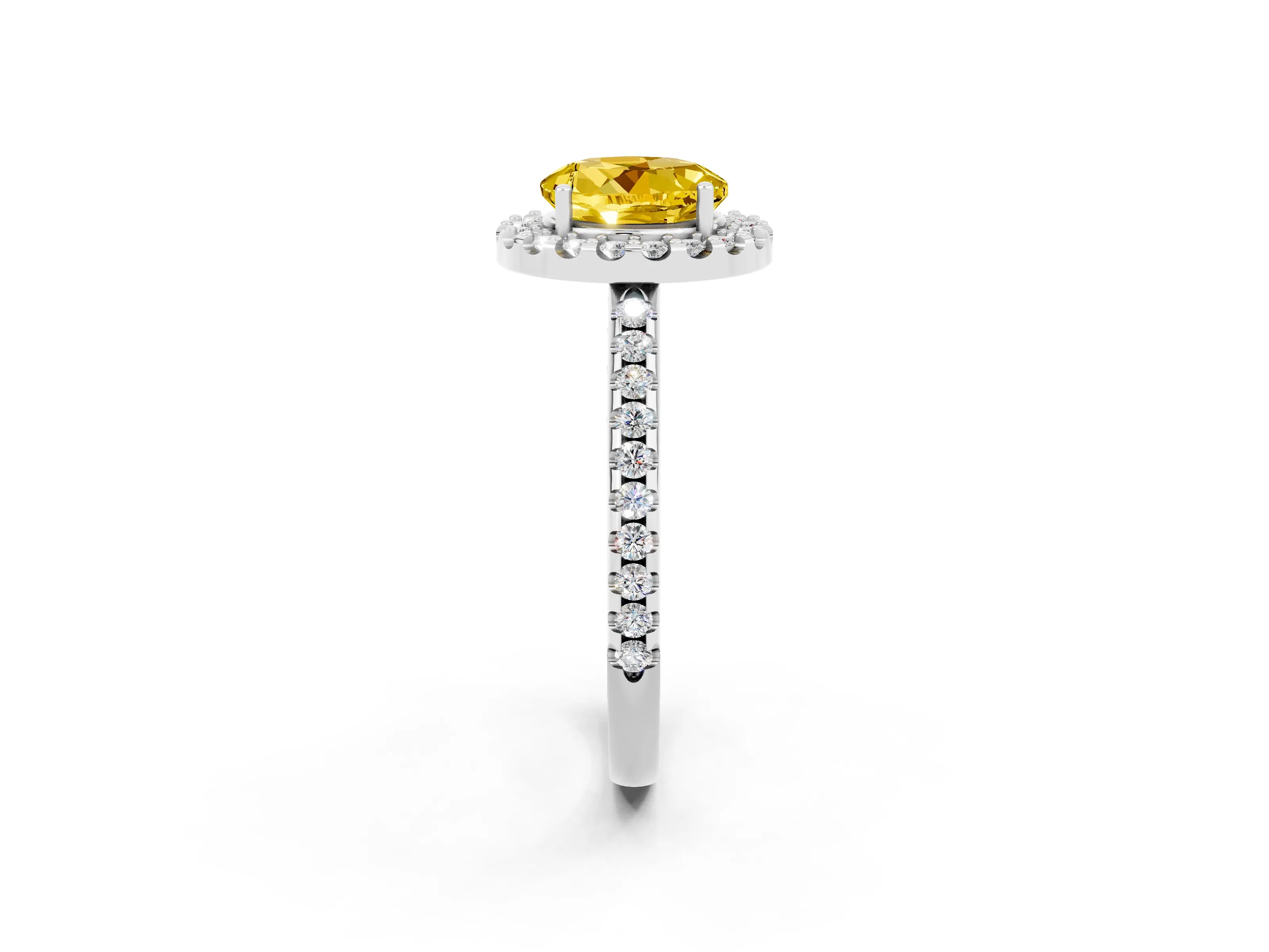 White gold Round Cut Yellow Sapphire Pavé Halo Ring with Four-Prong Setting_14
