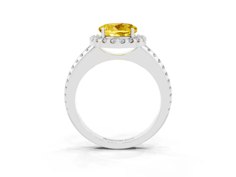 White gold Round Cut Yellow Sapphire Pavé Halo Ring with Four-Prong Setting_15