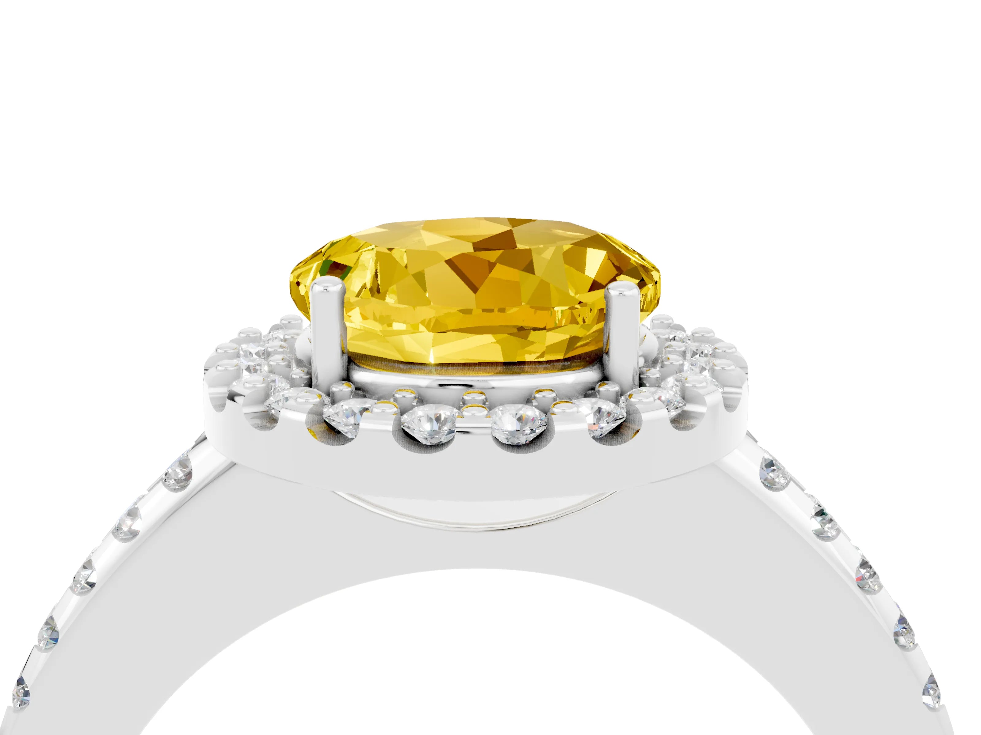 White gold Round Cut Yellow Sapphire Pavé Halo Ring with Four-Prong Setting_16