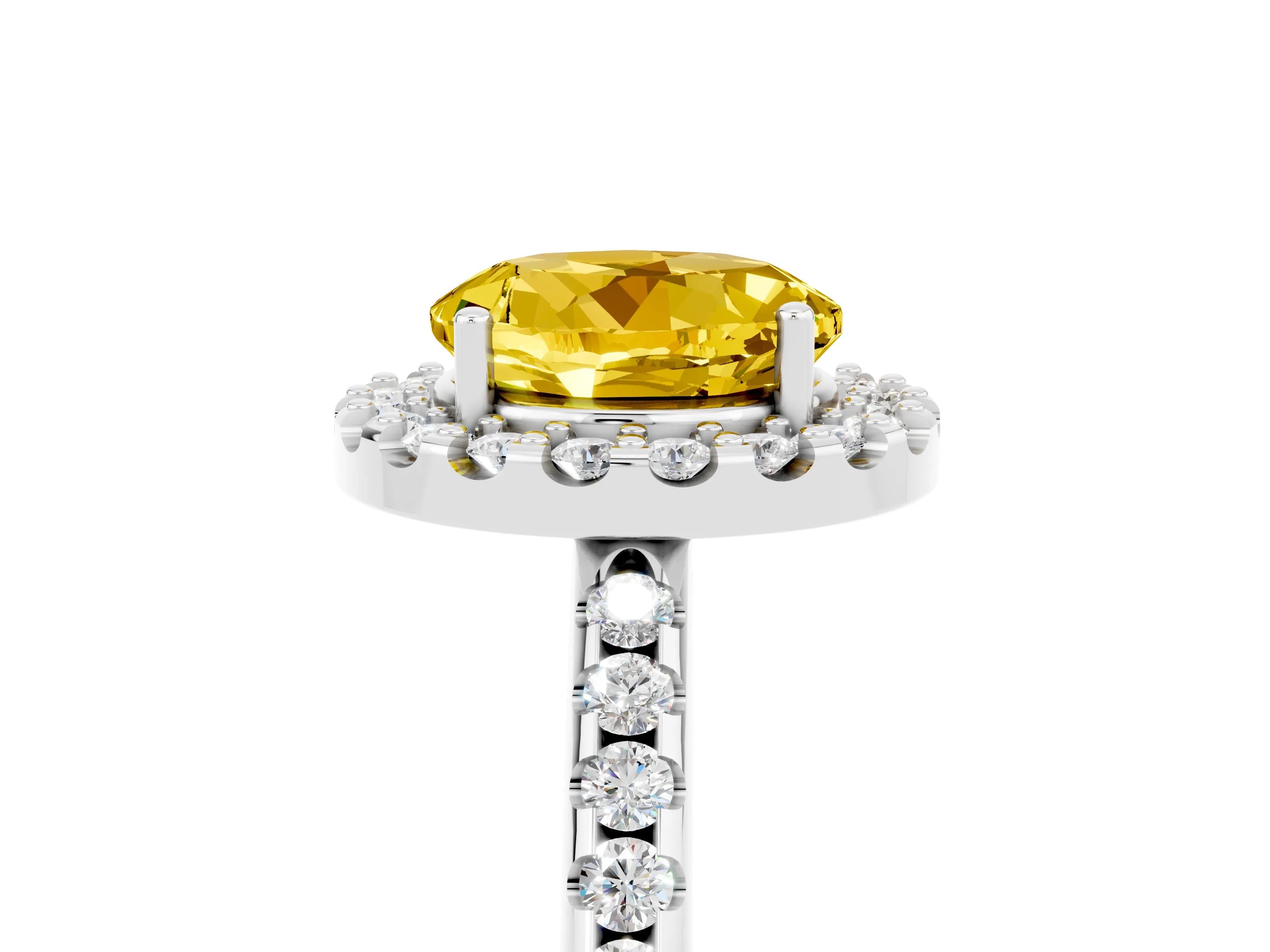 White gold Round Cut Yellow Sapphire Pavé Halo Ring with Four-Prong Setting_17