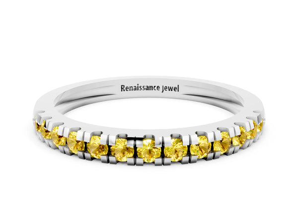 White gold Round Cut Yellow Sapphire Pavé Set Thin Band