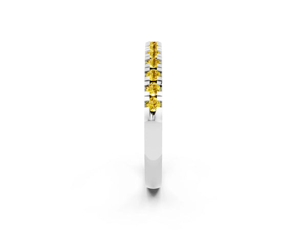White gold Round Cut Yellow Sapphire Pavé Set Thin Band
