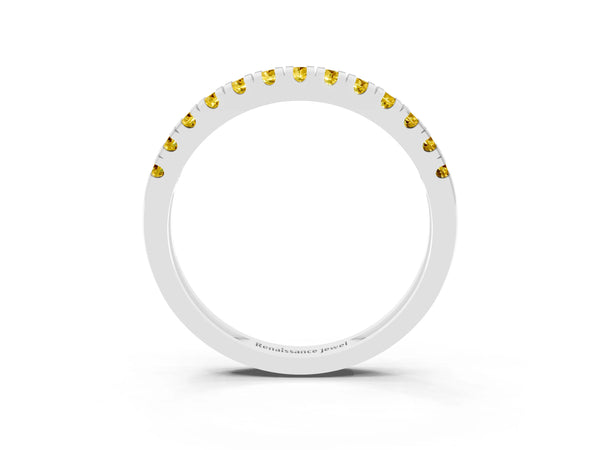 White gold Round Cut Yellow Sapphire Pavé Set Thin Band