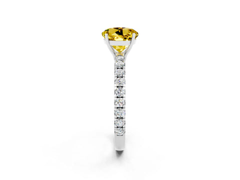 White gold Round Cut Yellow Sapphire Pavé Solitaire Engagement Ring with Four-Prong Setting_14
