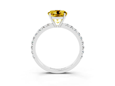 White gold Round Cut Yellow Sapphire Pavé Solitaire Engagement Ring with Four-Prong Setting_15