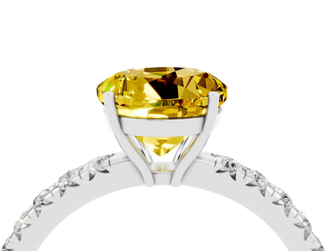 White gold Round Cut Yellow Sapphire Pavé Solitaire Engagement Ring with Four-Prong Setting_16