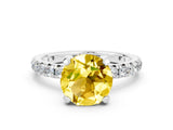 White gold Round Cut Yellow Sapphire Pavé Solitaire Ring with Round Band and Prong Setting_12