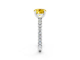 White gold Round Cut Yellow Sapphire Pavé Solitaire Ring with Round Band and Prong Setting_14