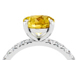 White gold Round Cut Yellow Sapphire Pavé Solitaire Ring with Round Band and Prong Setting_16