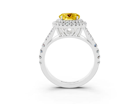 White gold Round Cut Yellow Sapphire Pavé Split Shank Double Halo Engagement Ring_3