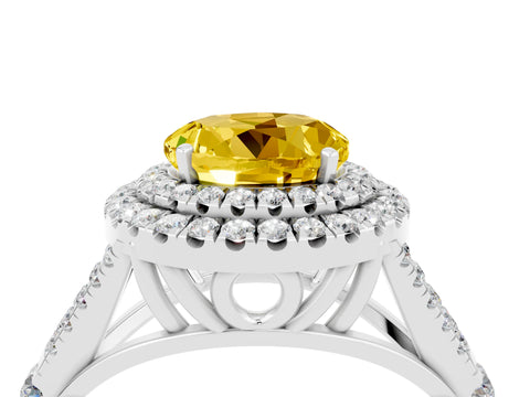 White gold Round Cut Yellow Sapphire Pavé Split Shank Double Halo Engagement Ring_4