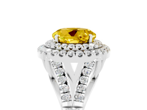White gold Round Cut Yellow Sapphire Pavé Split Shank Double Halo Engagement Ring_5