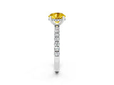 White gold Round Cut Yellow Sapphire Pave Band Solitaire Ring with Four-Prong Setting_62