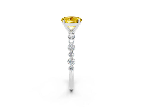 White gold Round Cut Yellow Sapphire Prong Set Engagement Ring with Pavé Band_14