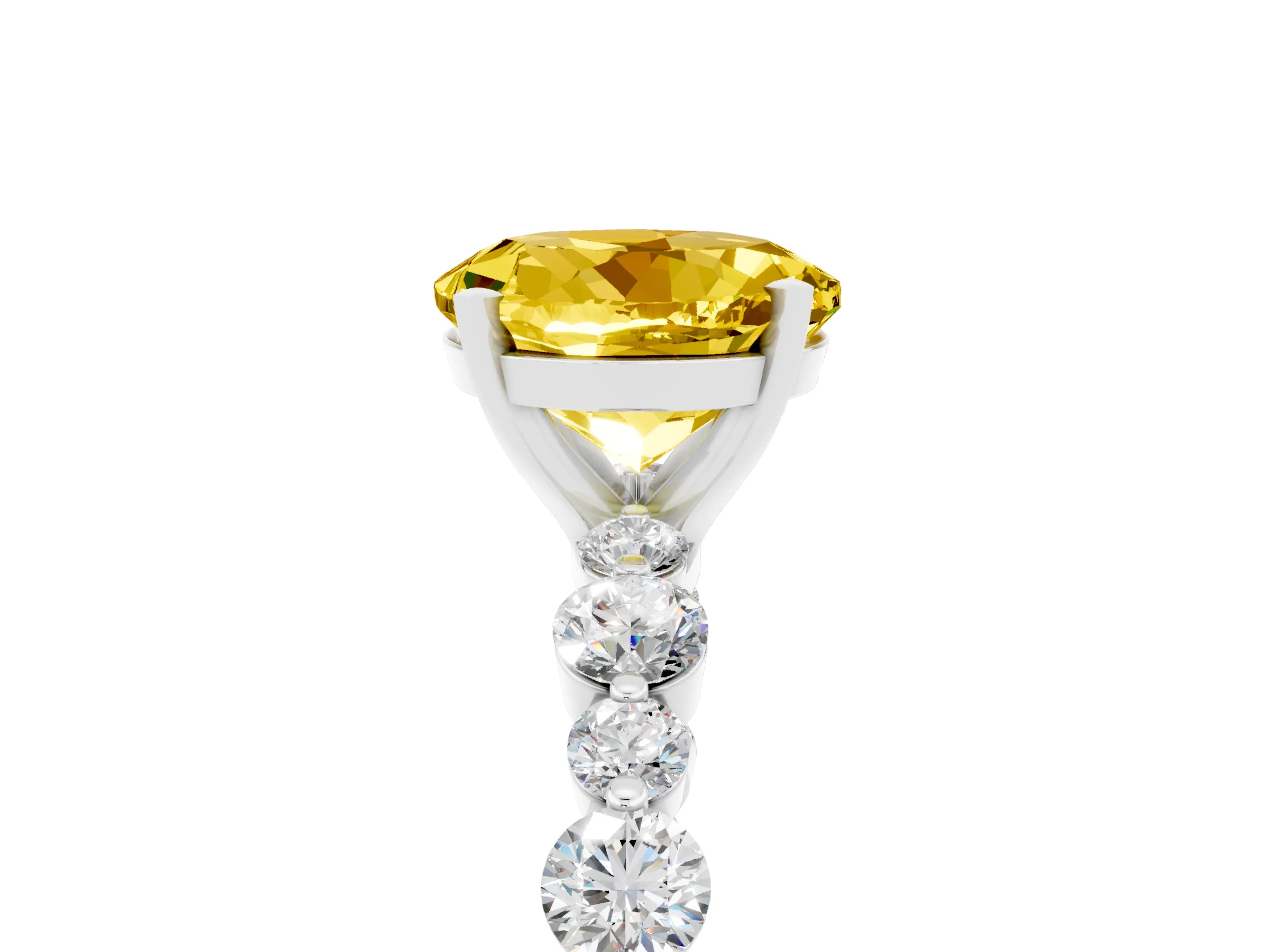 White gold Round Cut Yellow Sapphire Prong Set Engagement Ring with Pavé Band_17