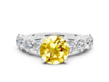 White gold Round Cut Yellow Sapphire Prong Setting with Side Stones on a Pave Band_24