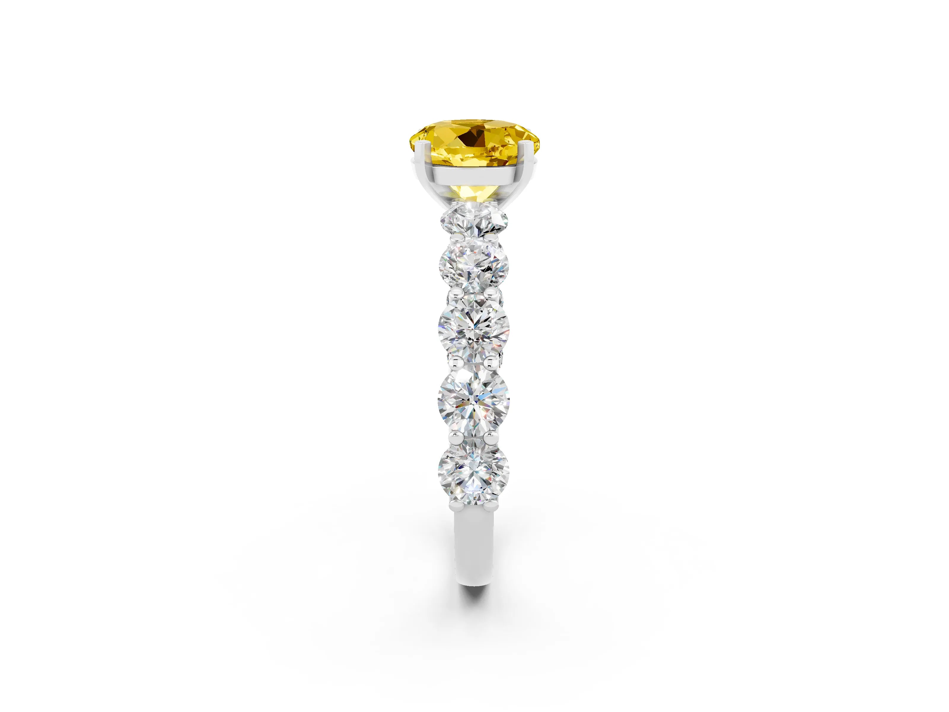 White gold Round Cut Yellow Sapphire Prong Setting with Side Stones on a Pave Band_26