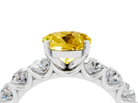 White gold Round Cut Yellow Sapphire Prong Setting with Side Stones on a Pave Band_28
