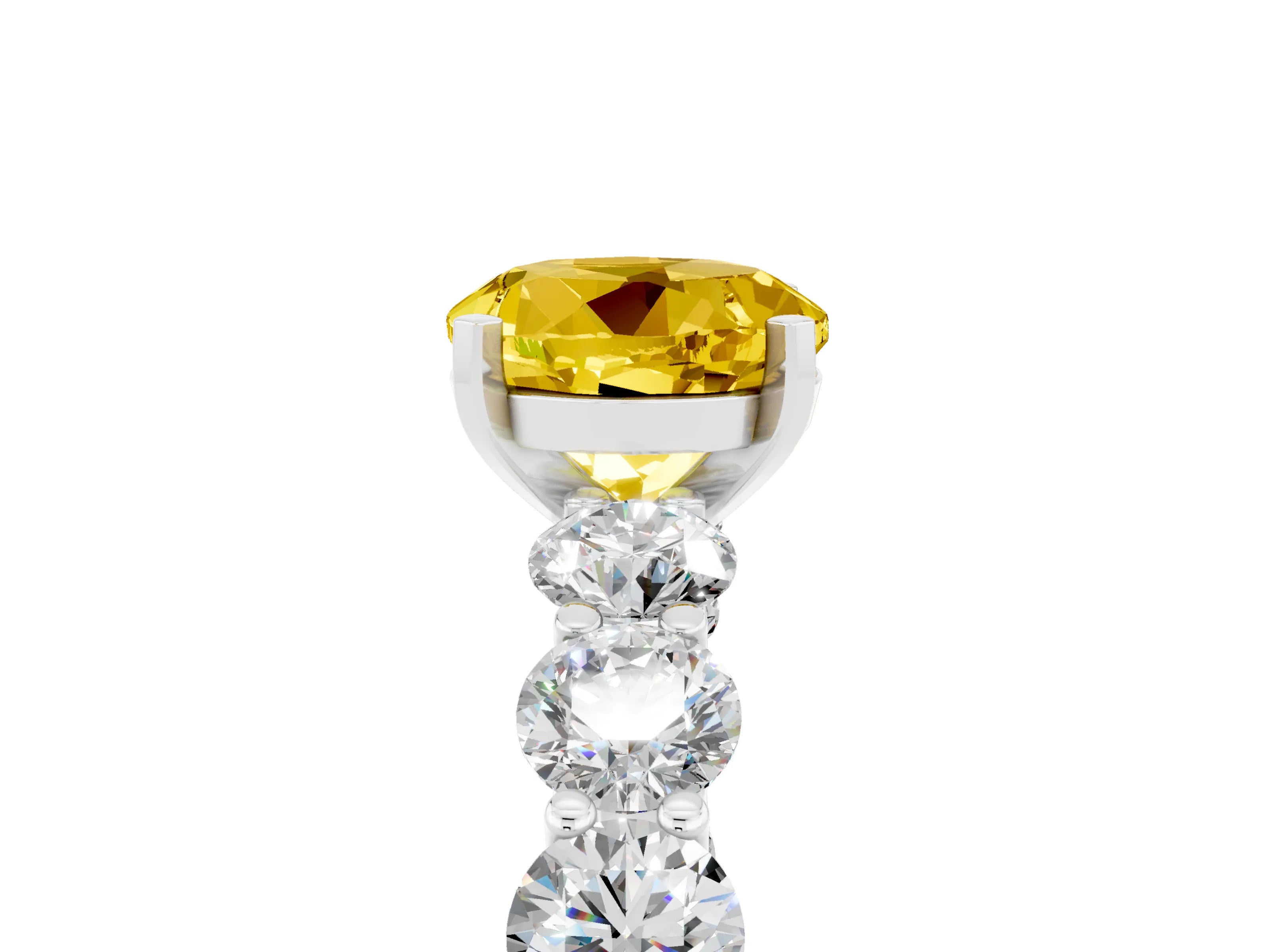 White gold Round Cut Yellow Sapphire Prong Setting with Side Stones on a Pave Band_29
