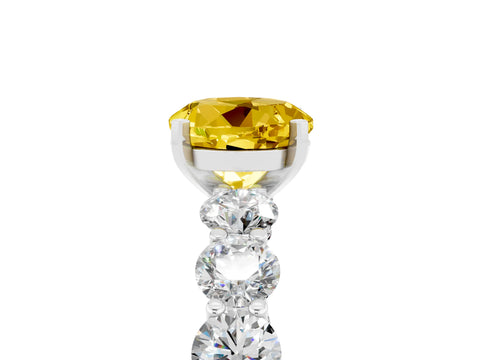 White gold Round Cut Yellow Sapphire Prong Setting with Side Stones on a Pave Band_29