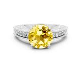 White gold Round Cut Yellow Sapphire Ring with Milgrain Pavé Band and Four-Prong Setting_36