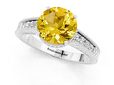 White gold Round Cut Yellow Sapphire Ring with Milgrain Pavé Band and Four-Prong Setting_37