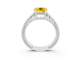 White gold Round Cut Yellow Sapphire Ring with Milgrain Pavé Band and Four-Prong Setting_39