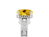 White gold Round Cut Yellow Sapphire Ring with Milgrain Pavé Band and Four-Prong Setting_41