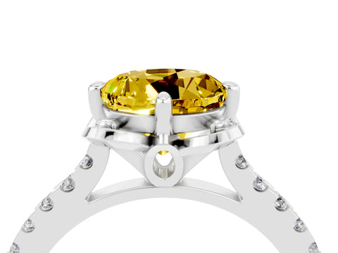 White gold Round Cut Yellow Sapphire Ring with Pavé Band and Floral Prong Setting_4
