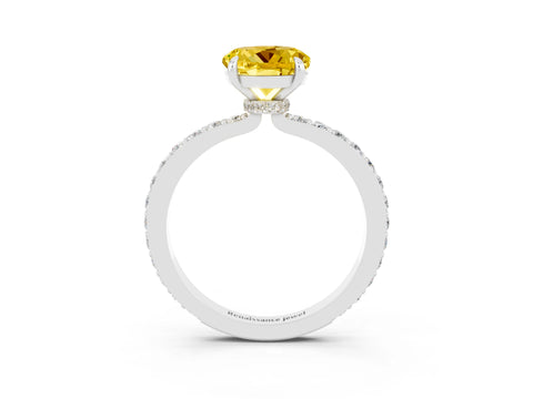 White gold Round Cut Yellow Sapphire Ring with Pavé Band and Four-Prong Setting_27