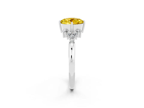 White gold Round Cut Yellow Sapphire Ring with Side Stones and Four-Prong Setting_62