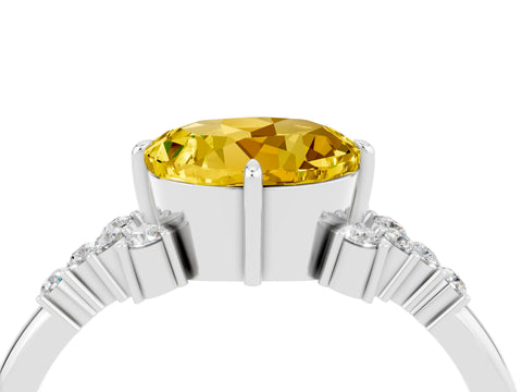 White gold Round Cut Yellow Sapphire Ring with Side Stones and Four-Prong Setting_64