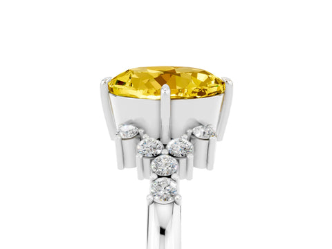 White gold Round Cut Yellow Sapphire Ring with Side Stones and Four-Prong Setting_65