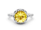 White gold Round Cut Yellow Sapphire Scalloped Halo Engagement Ring with Round Shared Prong Band_36