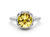 White gold Round Cut Yellow Sapphire Scalloped Halo Engagement Ring with Round Shared Prong Band_60