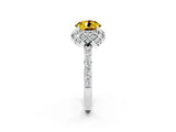White gold Round Cut Yellow Sapphire Scalloped Halo Engagement Ring with Round Shared Prong Band_62