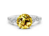 White gold Round Cut Yellow Sapphire Scattered Round Accent Ring with Prong Setting_24