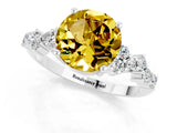 White gold Round Cut Yellow Sapphire Scattered Round Accent Ring with Prong Setting_25